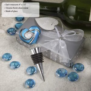 FASHIONCRAFT 2102 Stunning Murano Glass Heart Design Wine Bottle Stoppers, One Size, Blue – Wine Themed Favors