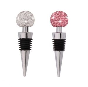 2 pack gsrypc bling bling decorative crystal diamond wine stopper ,zinc alloy silicone crystal wine toppers stopper wine set accessories for gifts, bar, holiday party, wedding（silver+pink)