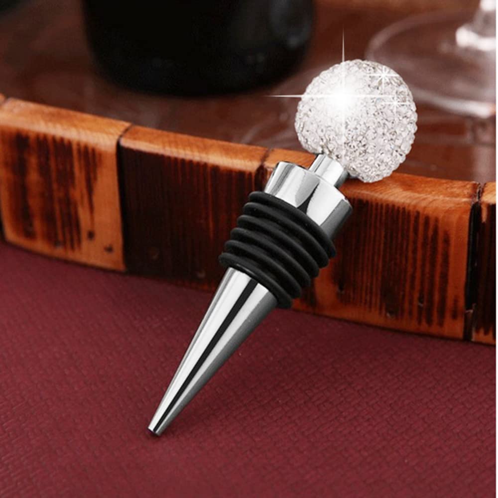2 pack GSRYPC Bling Bling Decorative Crystal Diamond Wine Stopper ,Zinc Alloy Silicone Crystal Wine Toppers Stopper Wine Set Accessories For Gifts, Bar, Holiday Party, Wedding（Silver+pink)