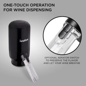 Ivation Wine Aerator & Dispenser with Flexible Tube | Electric Battery-Operated Universal Wine Bottle Spout with Automatic Button Dispenser, Aeration Control, Integrated LED Light & Removable Rod