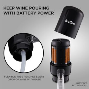 Ivation Wine Aerator & Dispenser with Flexible Tube | Electric Battery-Operated Universal Wine Bottle Spout with Automatic Button Dispenser, Aeration Control, Integrated LED Light & Removable Rod