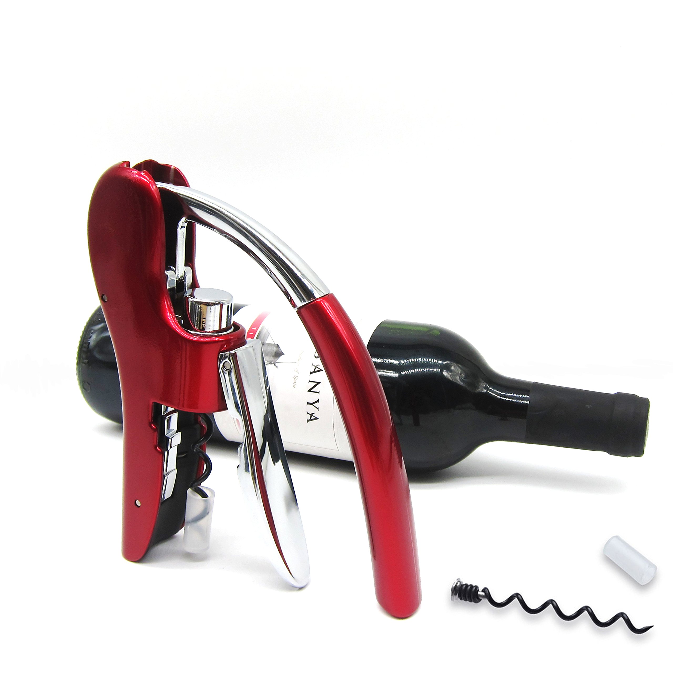 KAYCROWN Wine Bottle Opener, Vertical Lever Corkscrew with Built in Foil Cutter Design, Manual Handheld Corkscrew with Ergonomic Lever Pump