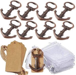 amajoy 30 pcs skeleton nautical anchor bottle opener with white sheer bag and card for wedding party favors & decorations baby shower