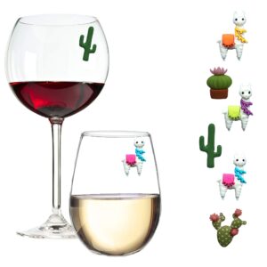 simply charmed wine glass charms for stemless glasses - magnetic llama and cactus drink or beverage markers set of 6