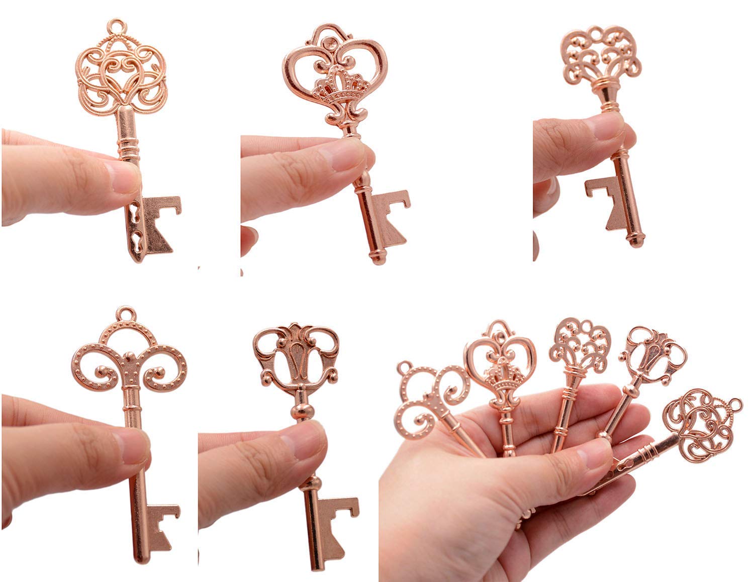 50pcs Rose Gold Skeleton Key Beer Bottle Opener With 100 Pcs Thank You Card and 98 Feet Hemp Rope for Wedding Party Favors