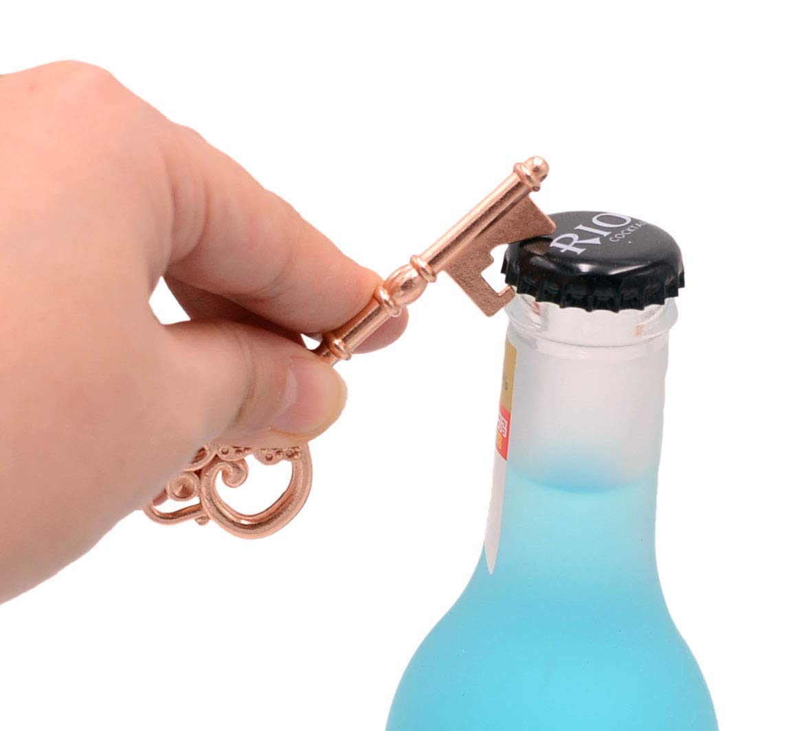 50pcs Rose Gold Skeleton Key Beer Bottle Opener With 100 Pcs Thank You Card and 98 Feet Hemp Rope for Wedding Party Favors