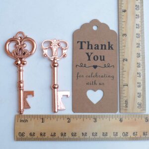 50pcs Rose Gold Skeleton Key Beer Bottle Opener With 100 Pcs Thank You Card and 98 Feet Hemp Rope for Wedding Party Favors