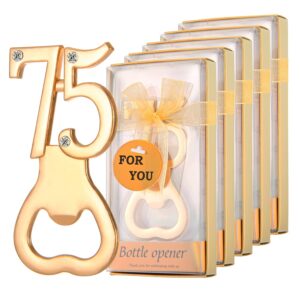 24pcs golden 75 bottle openers for 75th birthday party favors rhinestones decorations for wedding anniversary gifst souvenrs or keepsaks for guests