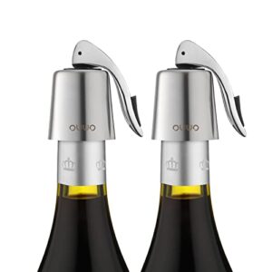 ouwo wine stopper stainless steel wine bottle stoppers plug with silicone wine toppers stopper reusable wine cork superior leak-proof keeps wine fresh best gift accessories silver 2 pack