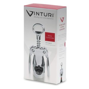 Vinturi V9032 Wing Corkscrew Wine Built-in Bottle Opener, One size, Silver