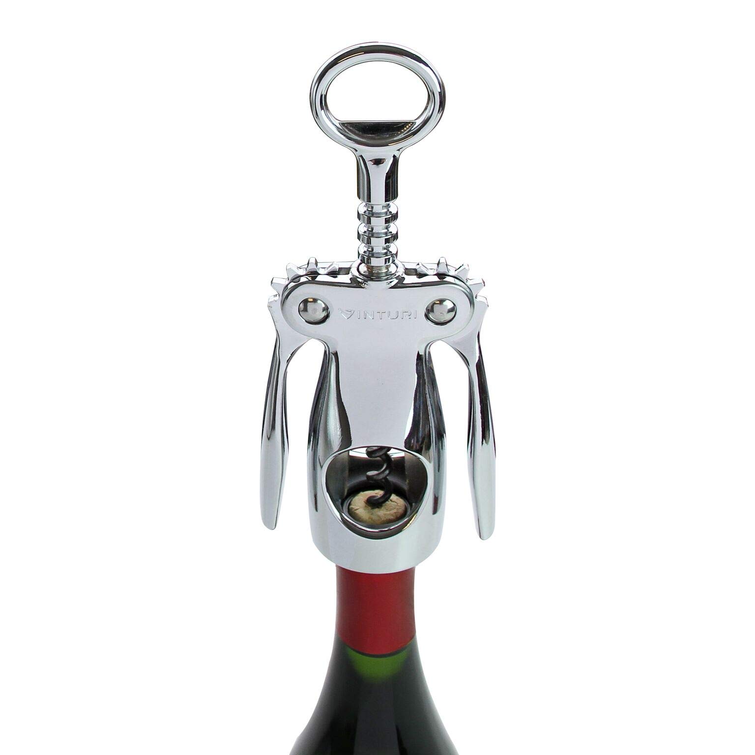 Vinturi V9032 Wing Corkscrew Wine Built-in Bottle Opener, One size, Silver