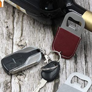 ARFUKA Bottle Opener Keychain Portable Stainless Steel Beer Bottle Opener Keyring PU Leather Cover Beverage Soada Drinks Bottle Opener Key Chain Christmas Birthday Gift for Men and Women