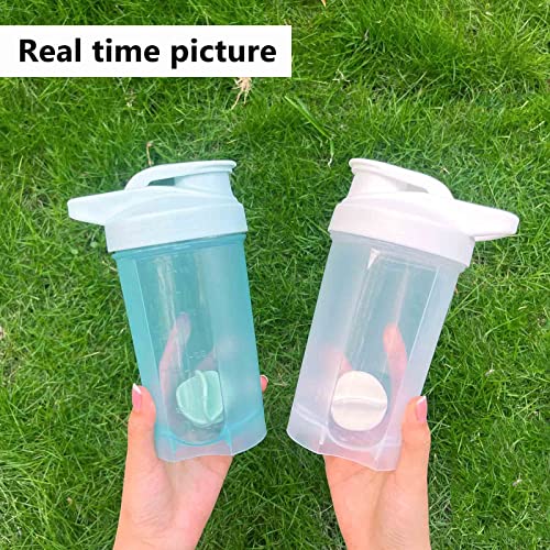 YAYAYOUNG Shaker Bottle Protein Shakes Cup and 16-Ounce/500ML Shaker Bottle with Whisk Balls, Protein Shaker Bottle Set, Free of BPA plastic (Bule+White(2PCS))