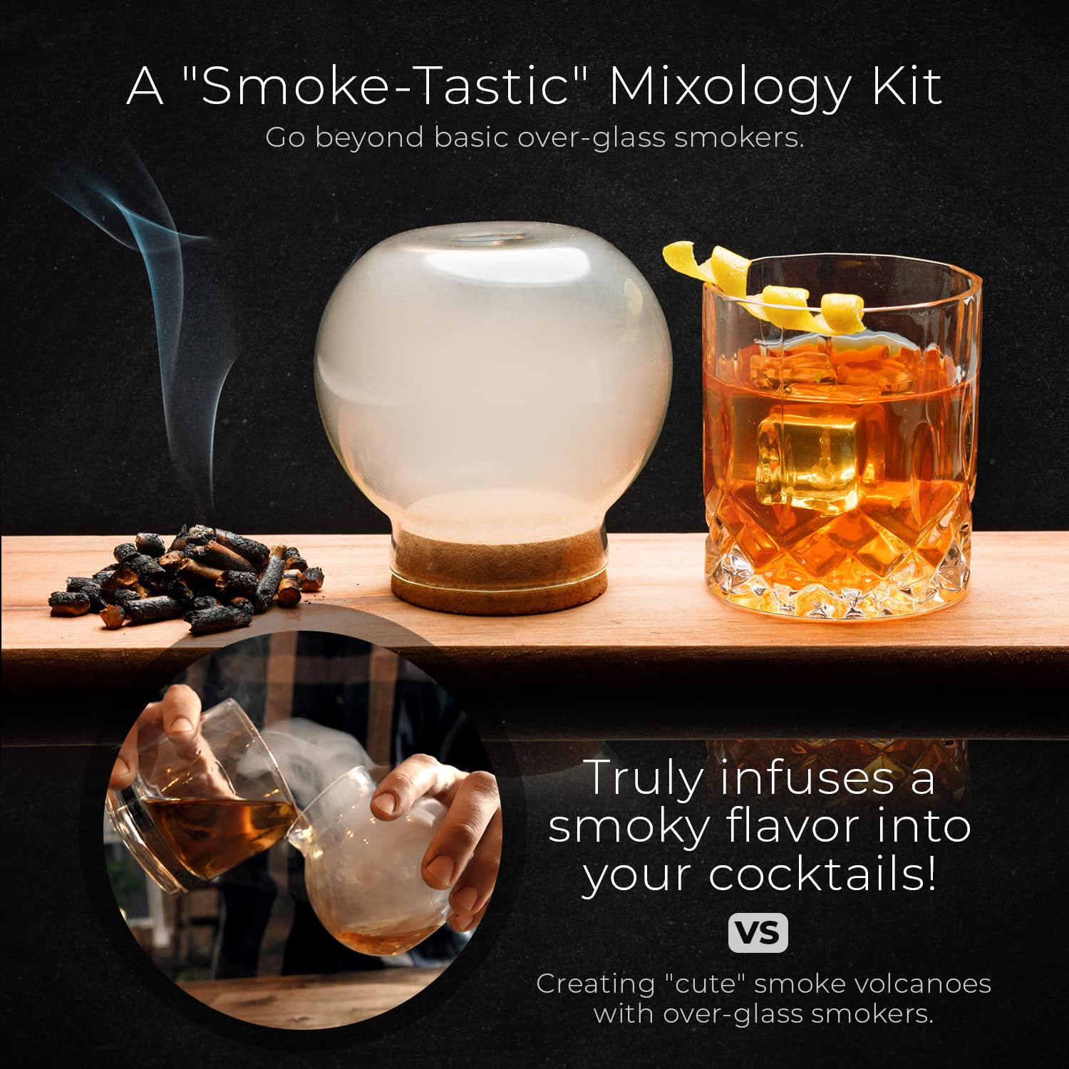 Smoked and Infused Cocktail Smoker Kit w/Torch - Six Flavors - Old Fashioned Gift Box for Men - Infuse Whiskey & Bourbon - Essential Home Bar Tools - Infuser for Bartender & Cocktails Lover (Graphite)