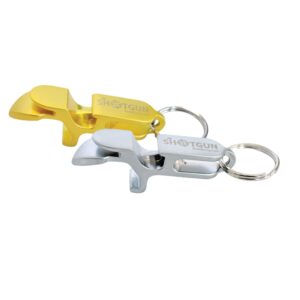 metal shotgun keychain can opener gold and chrome - shotgun tool - beer bong shotgunning tool - great for parties, party favors, drinking games, gift