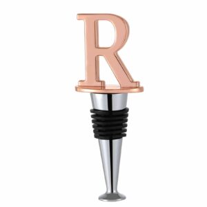 wine stoppers,reusable wine bottle stoppers,rose gold plating, letter wine stopper perfect wine gift, wide used in christmas,kitchen decor, bar, wedding party, letter(a to z) (rose gold-letters r)