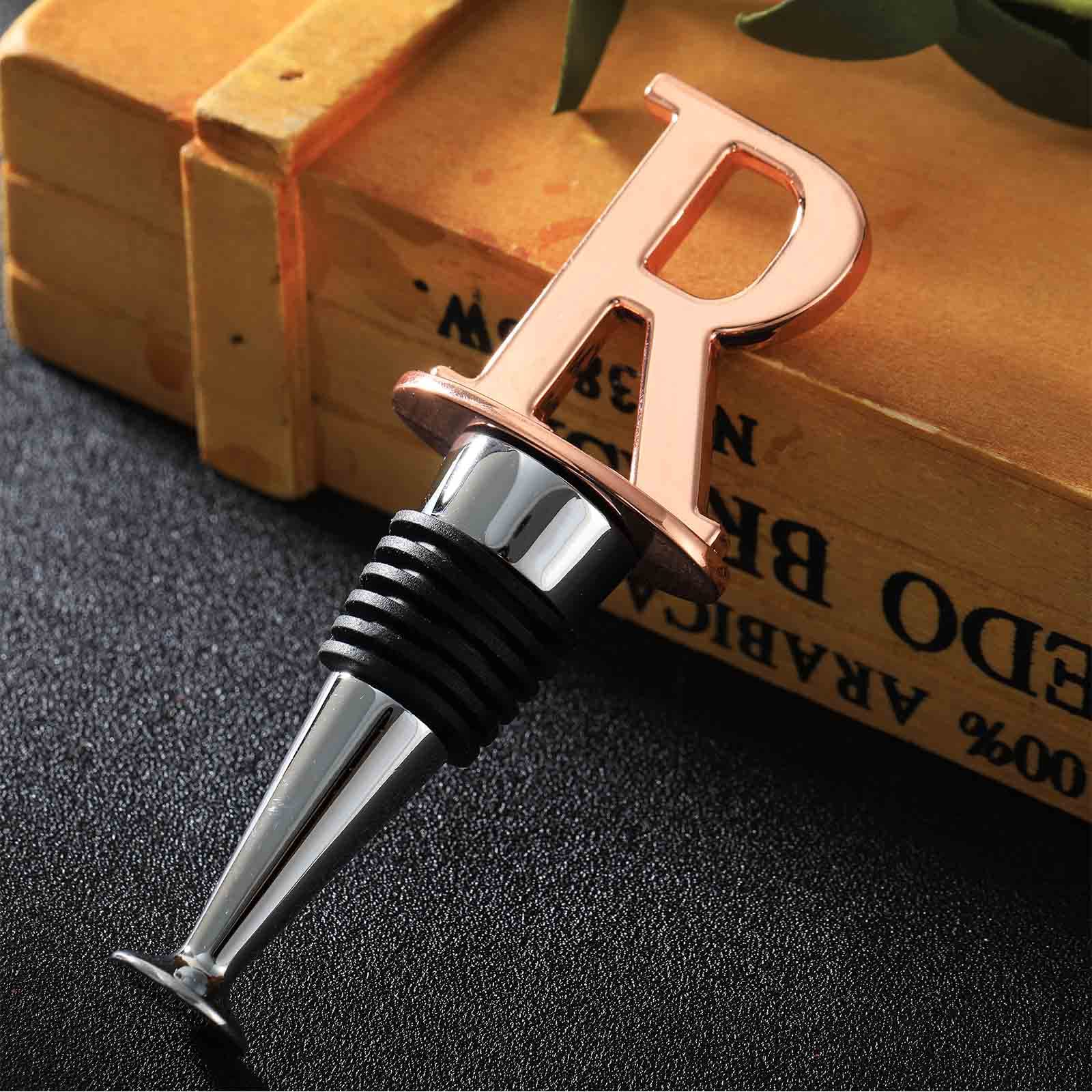 Wine Stoppers,Reusable Wine Bottle Stoppers,Rose Gold Plating, Letter Wine Stopper Perfect Wine Gift, Wide Used in Christmas,Kitchen Decor, Bar, Wedding Party, Letter(A to Z) (Rose Gold-Letters R)