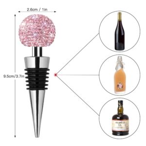 Soleebee Bling Decorative Wine Stoppers,Wine Bottle Stopper with Crystal Rhinestone, Beverage Bottle Stoppers for Gifts, Bar, Holiday Party, Wedding (Pink)