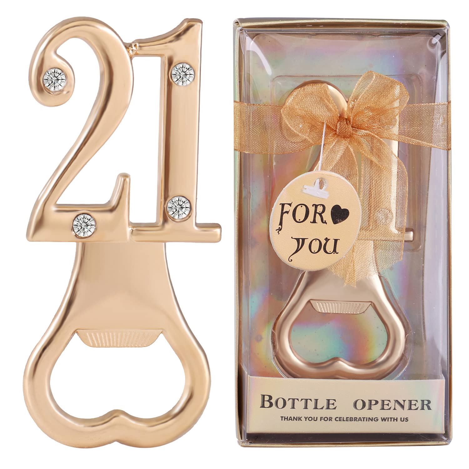 36 Pack 21th Birthday Bottle Opener for 21th Birthday Party Favors 21th Wedding Anniversaries Souvenirs Favors Gifts Decorations (36, Golden-21th)