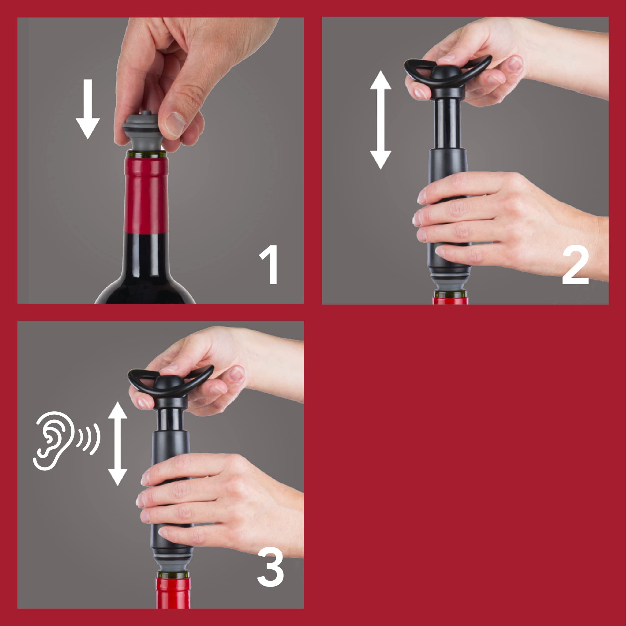 Vacu Vin Wine Saver Concerto - Black - 1 Pump 4 Stoppers - Wine Stoppers for Bottles with Vacuum Pump and Pourer - Reusable - Made in the Netherlands