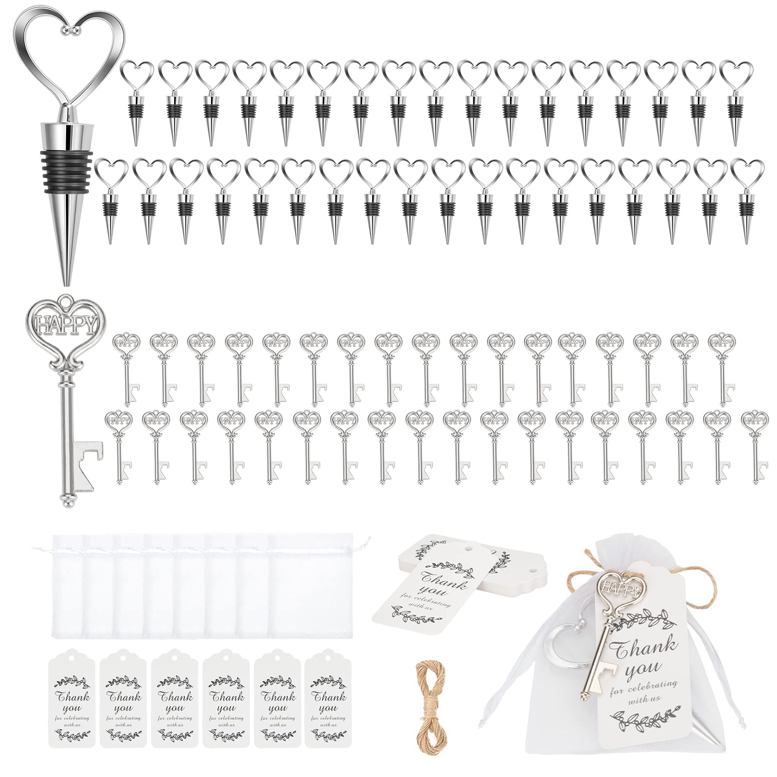 36 Pieces Heart Shape Wine Stopper Wedding Bridal Favor for Guests, with 36 Pieces Wine Bottle Opener, Wedding Favors for Guests