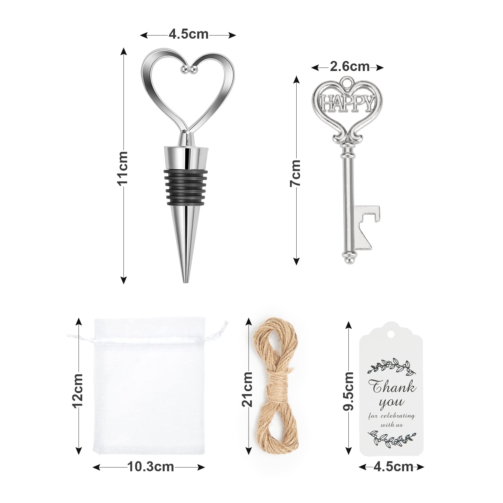 36 Pieces Heart Shape Wine Stopper Wedding Bridal Favor for Guests, with 36 Pieces Wine Bottle Opener, Wedding Favors for Guests