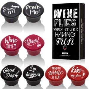 whaline 8 pack funny silicone wine stoppers, reusable wine accessories and wine gifts with a funny saying for wine beer bottles