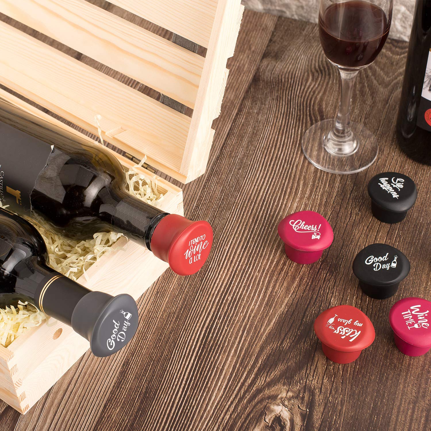 Whaline 8 Pack Funny Silicone Wine Stoppers, Reusable Wine Accessories and Wine Gifts with a Funny Saying for Wine Beer Bottles