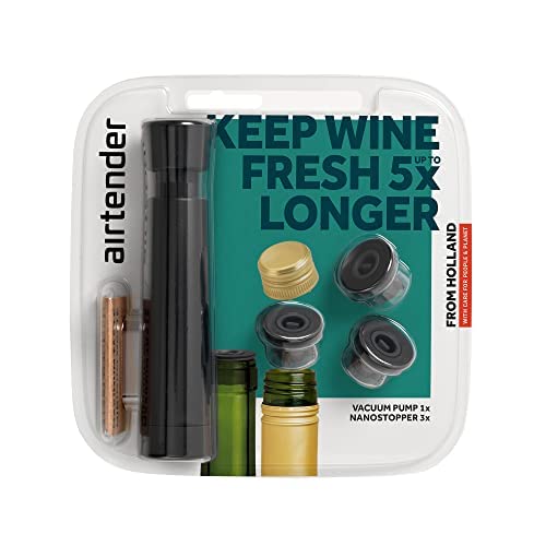 Airtender Wine Vacuum Pump Wine Preserver with 3 Reusable Bottle Stopper Vacuum Seals, for Wine Preservation and Storage