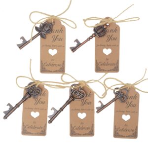 aokbean 100pcs wedding party gifts favors for guests mixed skeleton key bottle opener with thank you cards and hemp rope for birthday housewarming bridal showers (copper)