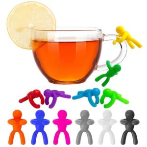 terrysun 12 pcs glass drink markers, reuseable glass cup wine glass bottle silicone small man tag marker, cocktail glass party solution for guests