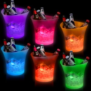 6 pcs led ice bucket bulk 5l large capacity wine light ice bucket drink container with 7 color glowing champagne bucket beer wine cooler bucket for party bars restaurant home, battery powered