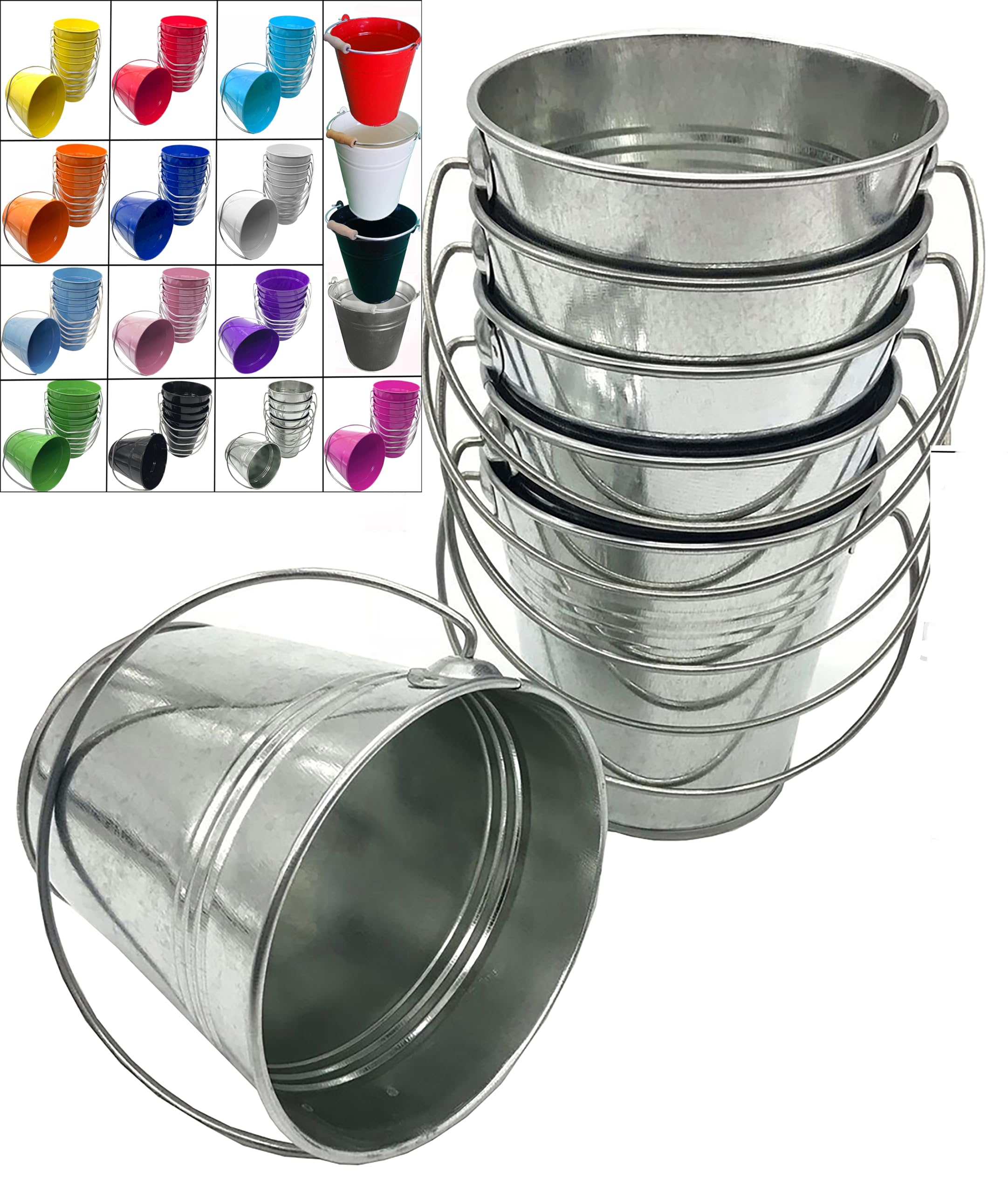 ITALIA 6 Pack,Size 7.5 x 7.5" H, Color Galvanized, Quality Metal Bucket,3.7 Quart 6-Pack