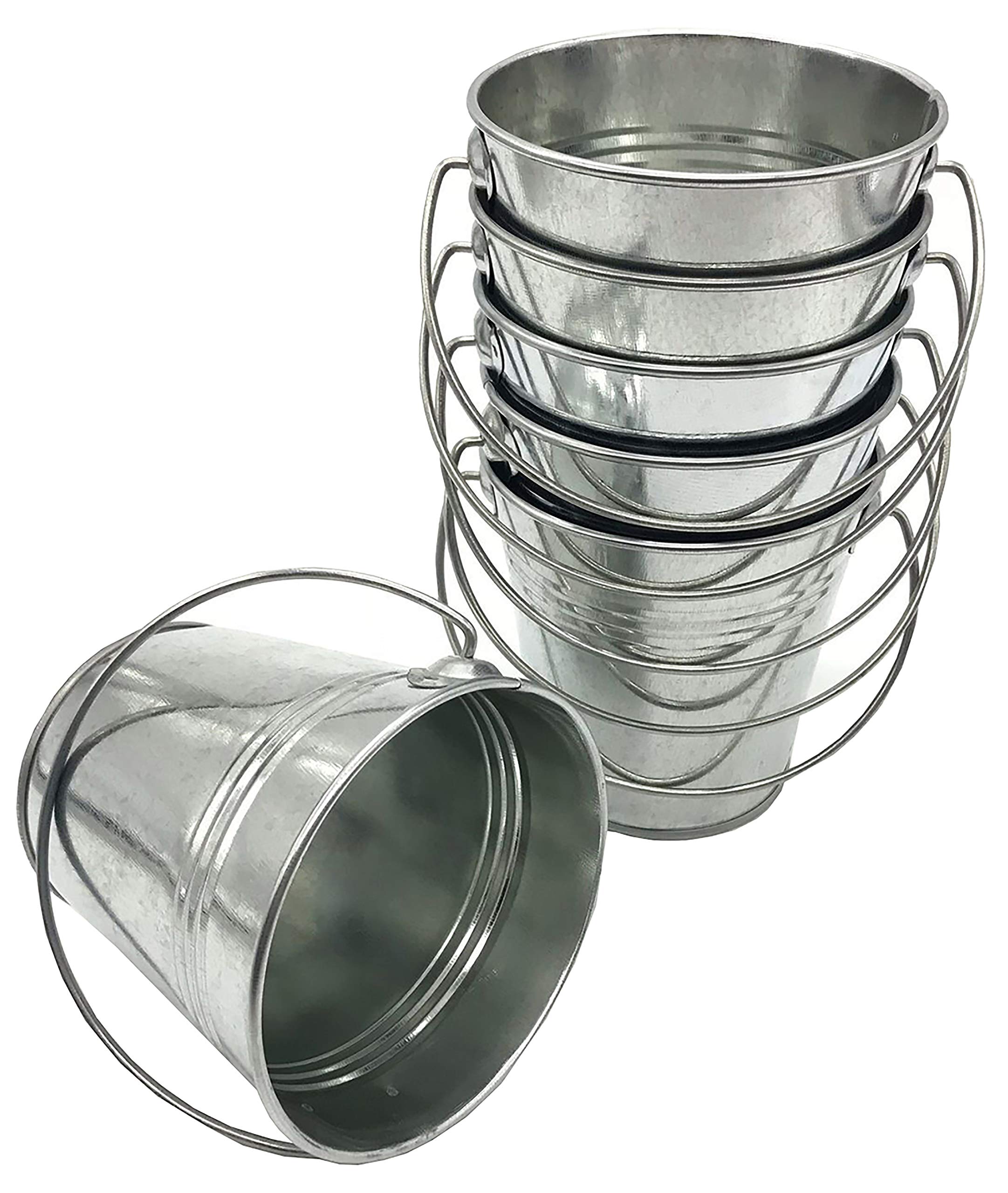 ITALIA 6 Pack,Size 7.5 x 7.5" H, Color Galvanized, Quality Metal Bucket,3.7 Quart 6-Pack