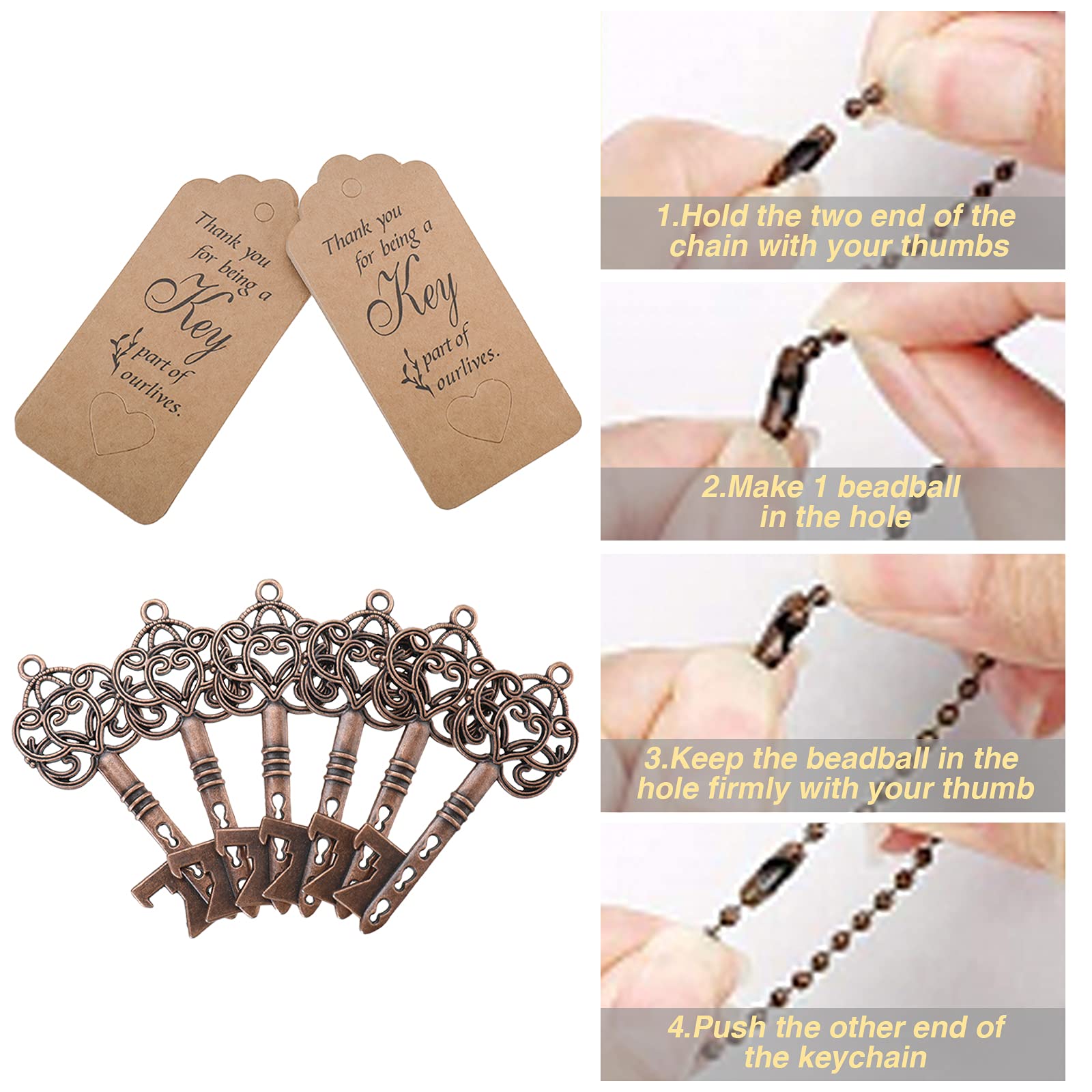 Xeternity-Made XMSound 100 PCS Key Bottle Opener, Wedding Favors Party Favors with Card Tag and Chain