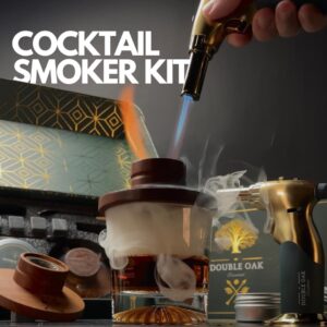 Cocktail Smoker Kit with Torch by Double Oak Essentials - 3 Flavors of Wood Chips and Butane Torch Included (Butane Sold Separately) - Whiskey Gifts for Men - Whiskey Smoker