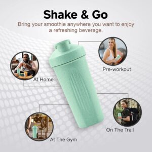 Healthier Comforts Shaker Bottle | Eco Friendly Protein Shaker Bottle w/Mixer Ball, 24oz (700ml) | BPA Free Blender Cup w/Sustainable Wheat Straw | Dishwasher Safe, Drink Shaker Cup (Mint)