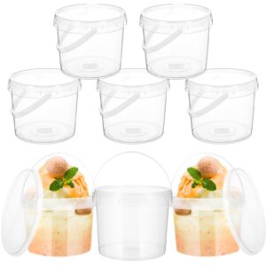 didaey 8 pcs 1.3 gallons round ice cream bucket clear plastic bucket with lid and handle ice cream tub freezer food storage ice cream containers pail with lid for summer jelly cold drink juice