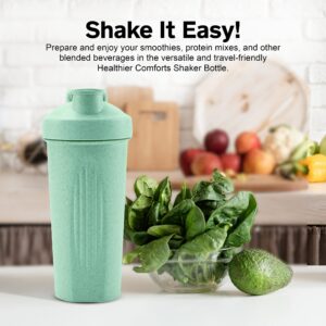 Healthier Comforts Shaker Bottle | Eco Friendly Protein Shaker Bottle w/Mixer Ball, 24oz (700ml) | BPA Free Blender Cup w/Sustainable Wheat Straw | Dishwasher Safe, Drink Shaker Cup (Mint)