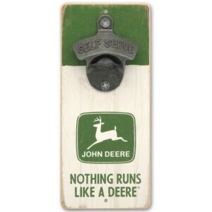 john deere wall bottle opener - vintage john deere bottle opener made with wood and cast metal - nothing runs like a deere