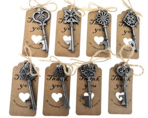 80pcs skeleton key bottle opener wedding party favor souvenir gift with escort tag and jute rope(gun black tone,8 styles)