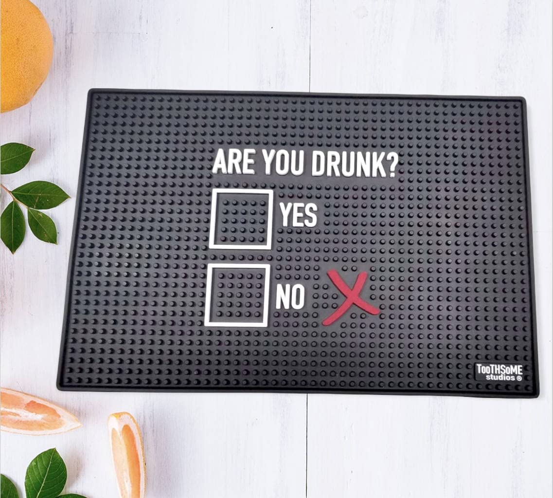 Are You Drunk? 17.7" x 11.8" Funny Bar Spill Mat Rail Countertop Accessory Home Pub Decor Slip Resistant Durable Thick Bar Covering For Craft Brewery Kitchen Cafe and Restaurant Decor