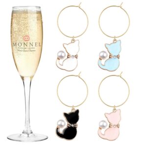 monnel cat pets crystal wine charms glass marker christmas gifts for party with velvet bag set of 4 color p421