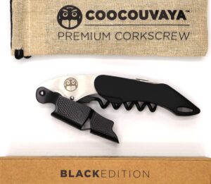 coocouvaya wise products premium professional corkscrew wine bottle opener black edition for wine lovers, sommeliers, waiters and bartenders eco friendly pouch and packaging.(1 pack)