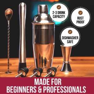 24 Oz Cocktail Shaker Set with Premium Drink Mixer Accessories: Drink Shaker with Strainer, Jigger, Twisted Bar Spoon, Muddler, Liquor Pourers - Professional Martini Bartender Cocktail Kit - Cresimo
