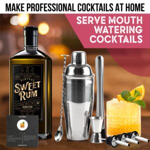 24 Oz Cocktail Shaker Set with Premium Drink Mixer Accessories: Drink Shaker with Strainer, Jigger, Twisted Bar Spoon, Muddler, Liquor Pourers - Professional Martini Bartender Cocktail Kit - Cresimo