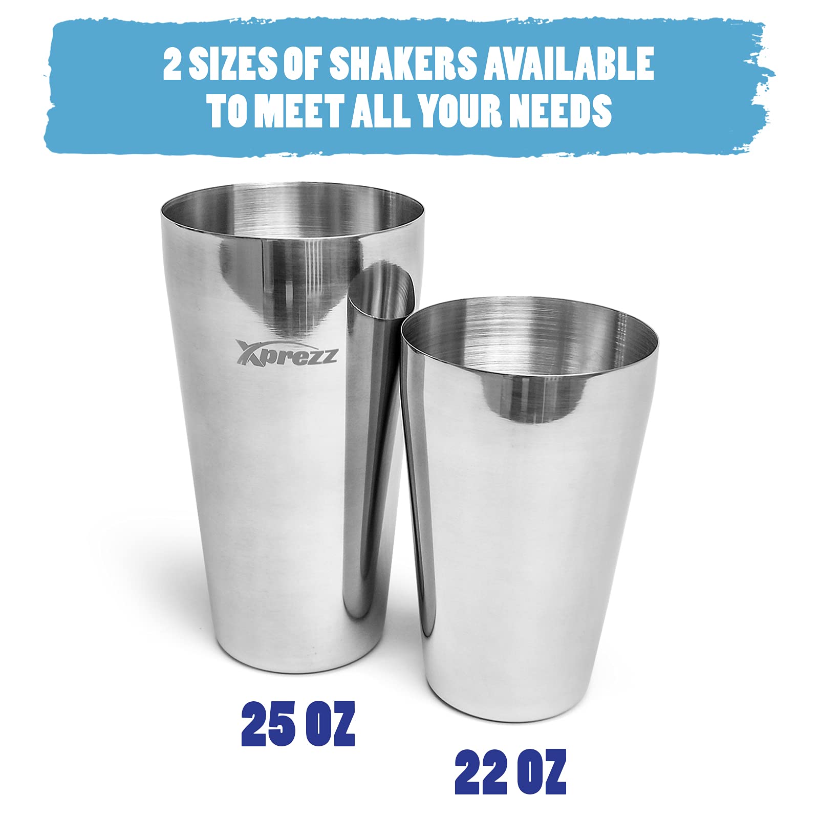 Xprezz Cocktail Shaker Set - 25oz and 22oz Cocktail Shaker Kit - Boston Shaker Bar Set Cocktail Shaker Set - Martini Shaker Set - Professional Bartender Kit - Stainless Steel Drink Cocktail Mixer Set