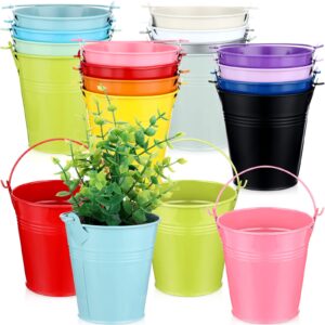 16 pack small metal buckets with handle colored galvanized bucket decorative mini sand buckets craft bucket galvanized party decorations for kids crafts table centerpieces party ornaments, 16 colors