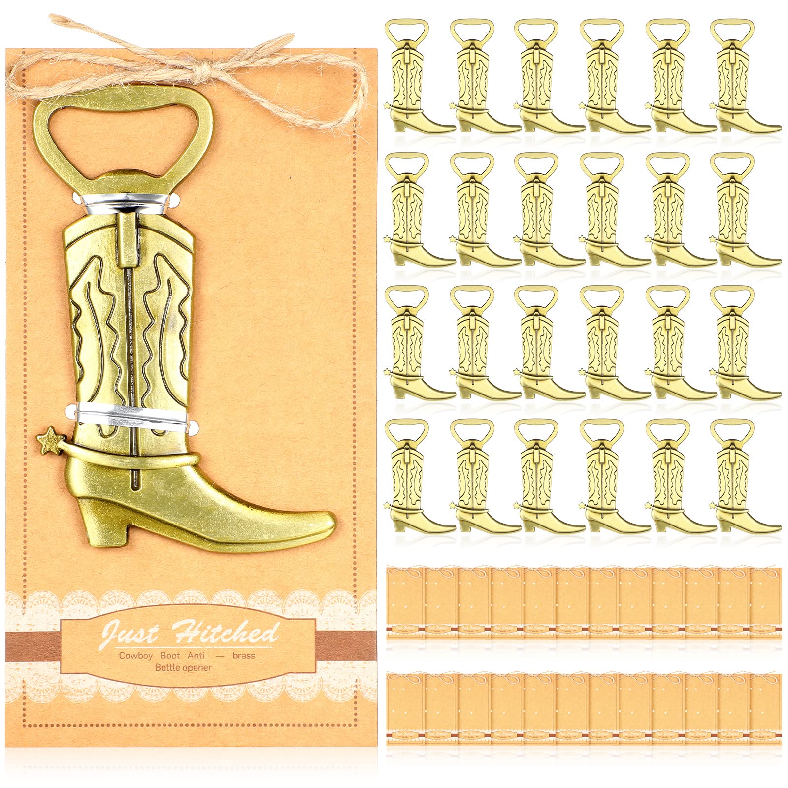 24 Pcs Cowboy Boot Bottle Openers Wedding Party Favors Metal Stainless Steel Bottle Openers with Exquisite Packaging for Wedding Birthday Anniversary, Gold