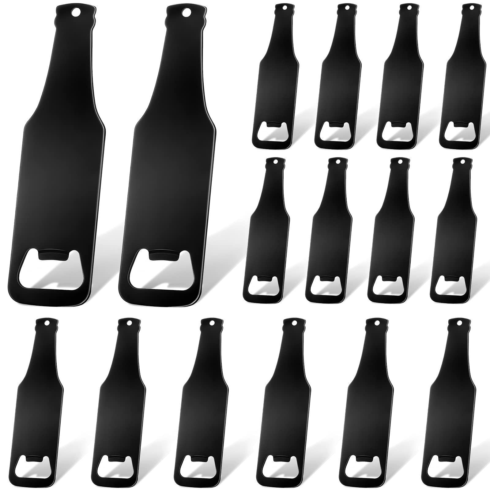 16 Pieces Stainless Steel Bottle Opener Bottle Shaped Can Openers Black Beer Opener Flat Handle Beer Bottle Opener for Home Kitchen Bar Restaurant Party Tools Supplies